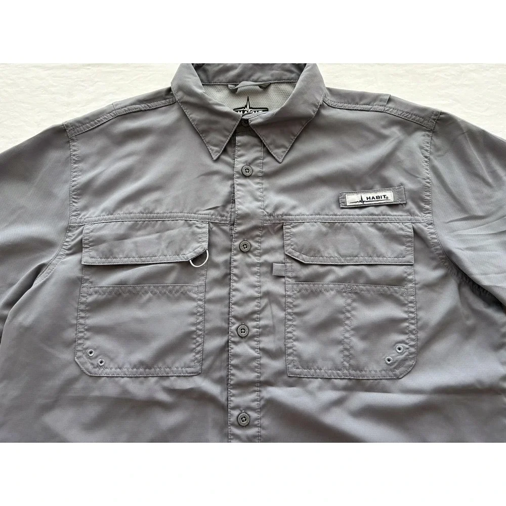 Habit Fishing Shirt Mens Medium Sharkskin UPF‎ 40+ Vented Pockets Performance